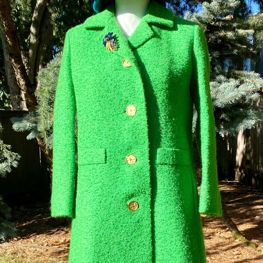 VTG 1960s Emerald Green Bouclé Wool Winter Coat as seen in Vogue for Christmas